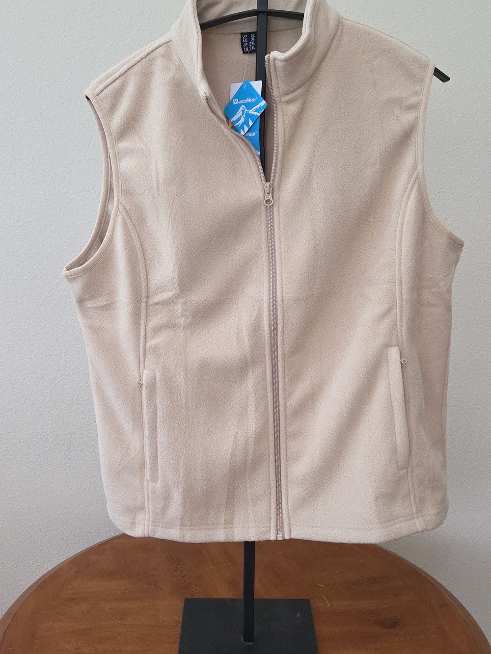 LADIES VEST BY MAGCO MSEN, SLEEVELESS FLEECE LINED, PULL ZIP, LIGHT KHAKI XL